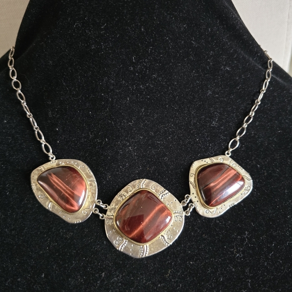 Silpada Sterling Silver Red Rocks Tigers Eye Necklace 20” - Picture 2 of 13